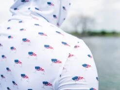 Googan Squad Hooded Long-Sleeve -Simms || 13 Fishing || Huk Shop googansquad americanflagklutch squadtechhoodie detailshot 51 10 ggs 10011a