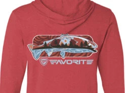 Favorite Fishing Simmer Tri-Blend Hoodie -Simms || 13 Fishing || Huk Shop simmer trout rd hthr bk detail