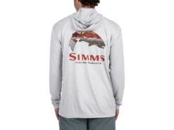 Simms Tech Hoody -Simms || 13 Fishing || Huk Shop simms flamesterling troutlogo techhoody backmodelhooddown 51 10 sim 10013t